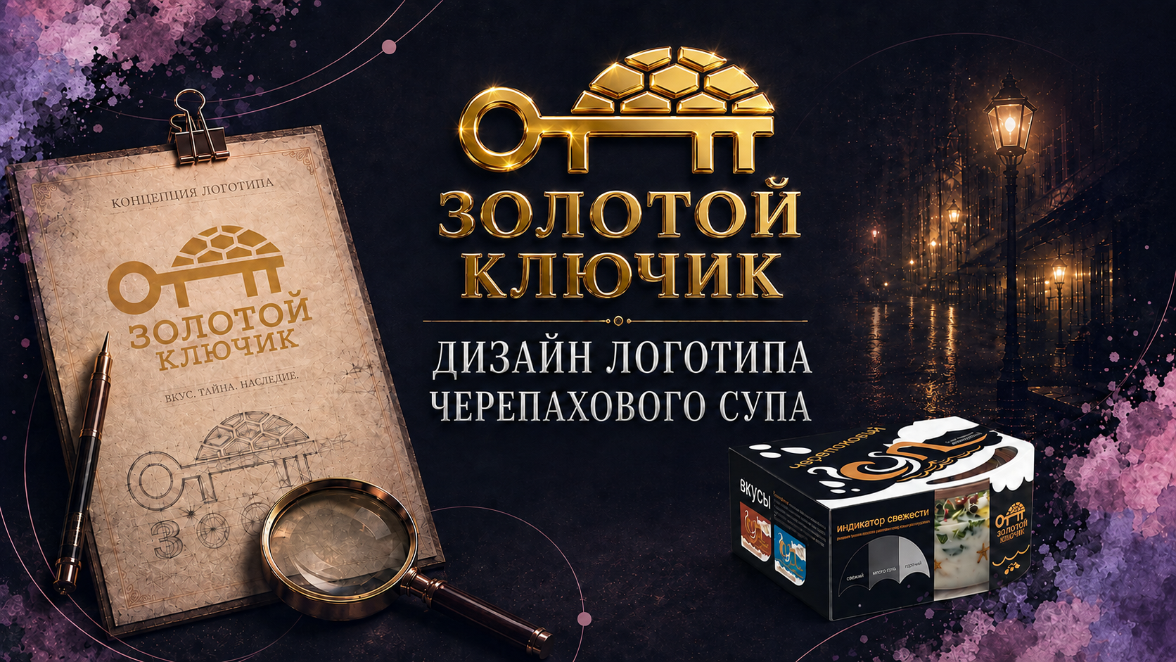 Обложка ролика «Логотип производителя черепахового супа «Золотой ключик»»